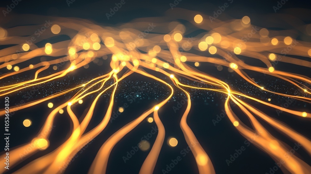 Poster golden data streams intertwining in abstract design
