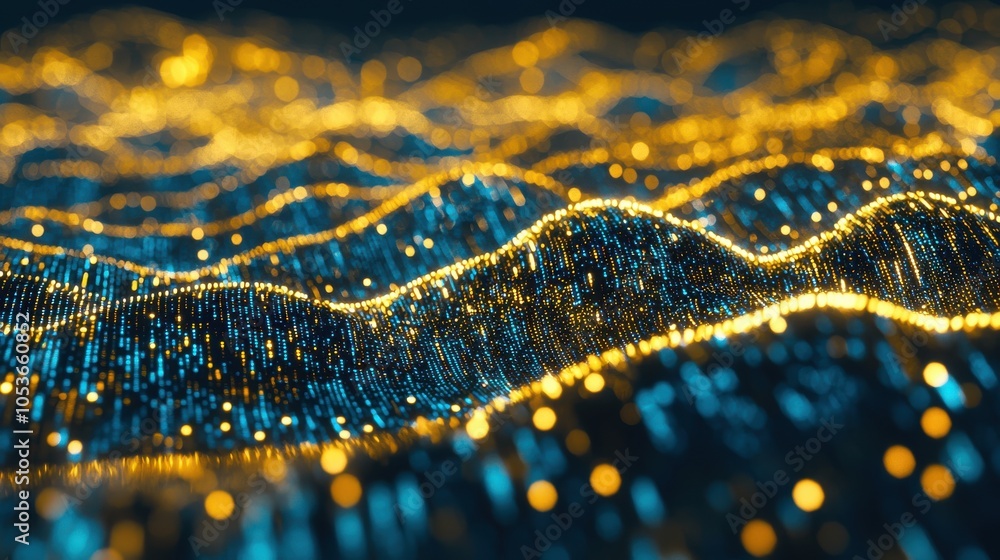 Poster golden data streams intertwining with stock charts
