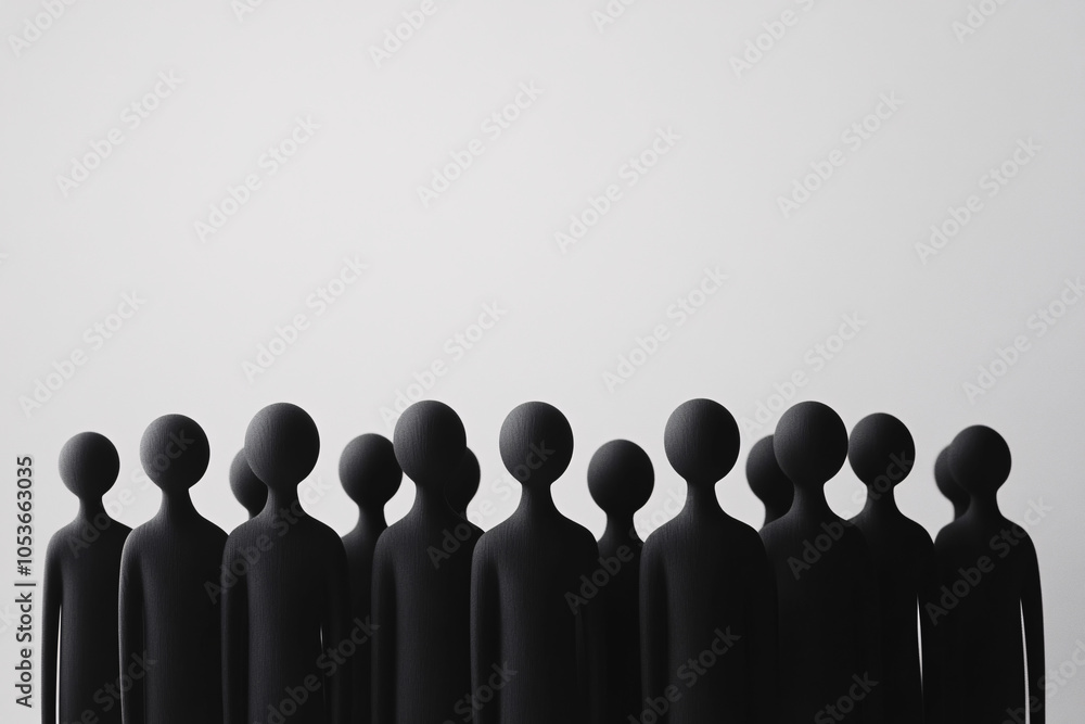 Aufkleber a cluster of black abstract figures with rounded heads stands against a gray background creating a s