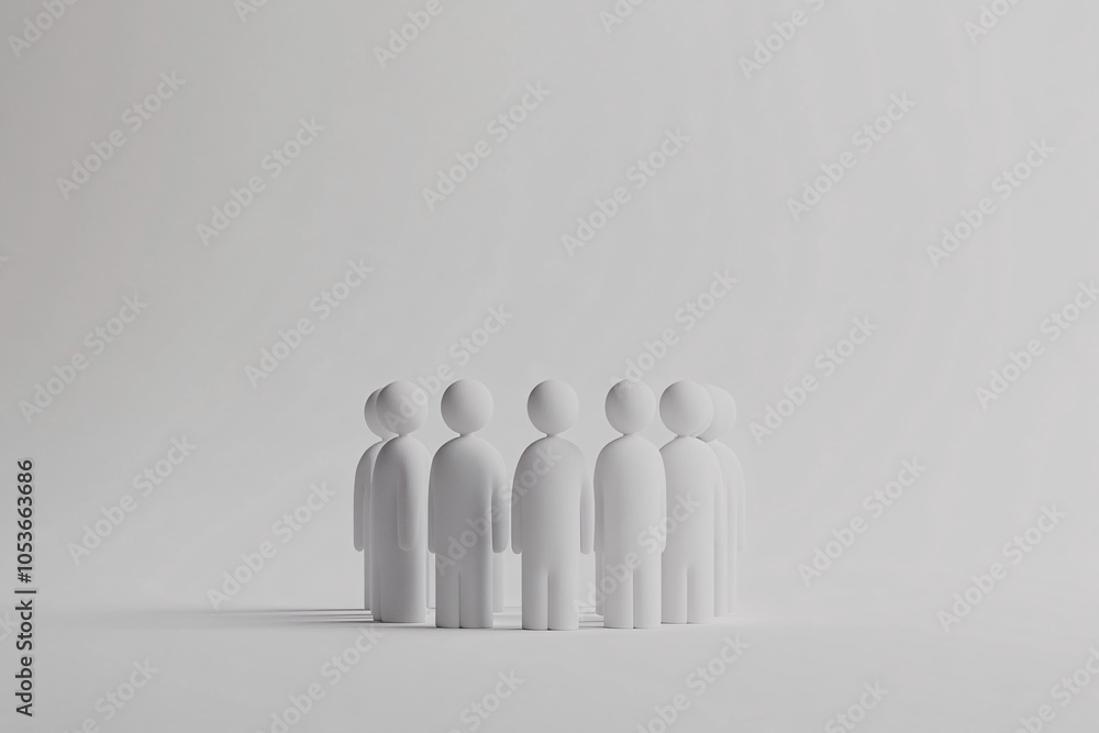 Aufkleber a small group of white abstract figures stands closely together on a minimal light background symbol