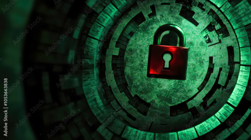 Aufkleber a striking digital illustration showcases a glowing red padlock at the center of a high-tech backdro
