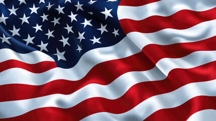 Obraz premium waving red blue american flag with stripes and stars on white background, space for text, copyspace, patriotism, usa, country symbol, state, politics, elections, america
