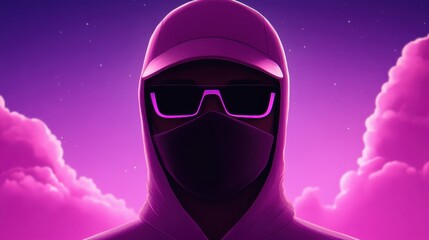 digital a mysterious figure in a stylish hoodie and sunglasses, their face hidden by a black mask.