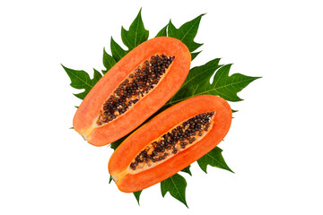Two halves of a ripe papaya isolated transparent