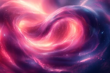 Obraz premium Abstract cosmic swirl of pink, red, and blue with glittering dust.