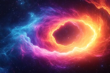 Fototapeta premium Abstract cosmic swirl with fiery ring and glowing nebula.
