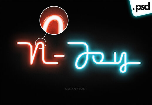Realistic neon text effect on black background