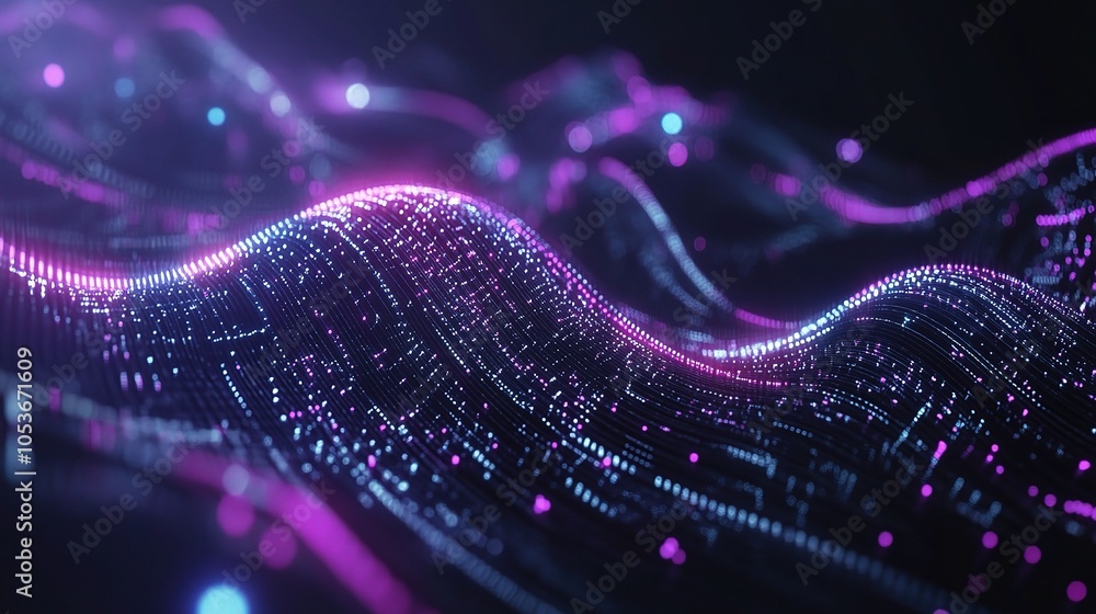 Poster abstract neon wave patterns in digital space
