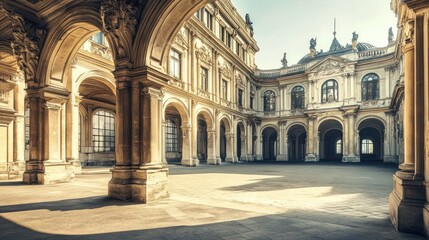 Fototapeta premium A grand architectural courtyard featuring classical arches and intricate details.