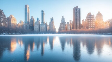 Obraz premium Central Park Pond with Winter Snow