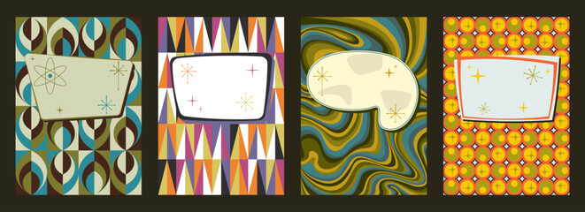 1950s - 1960s Background, Atomic Age Graphic Elements, Mid Century Modern Colors and Style, Aged Texture Effect