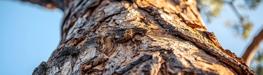 Close-Up of Rough Tree Bark with Sunlight