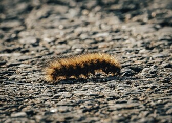 Furry caterpillar on rocky surface