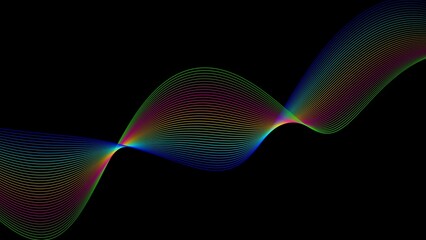 Blue green pink yellow color line wave on black background