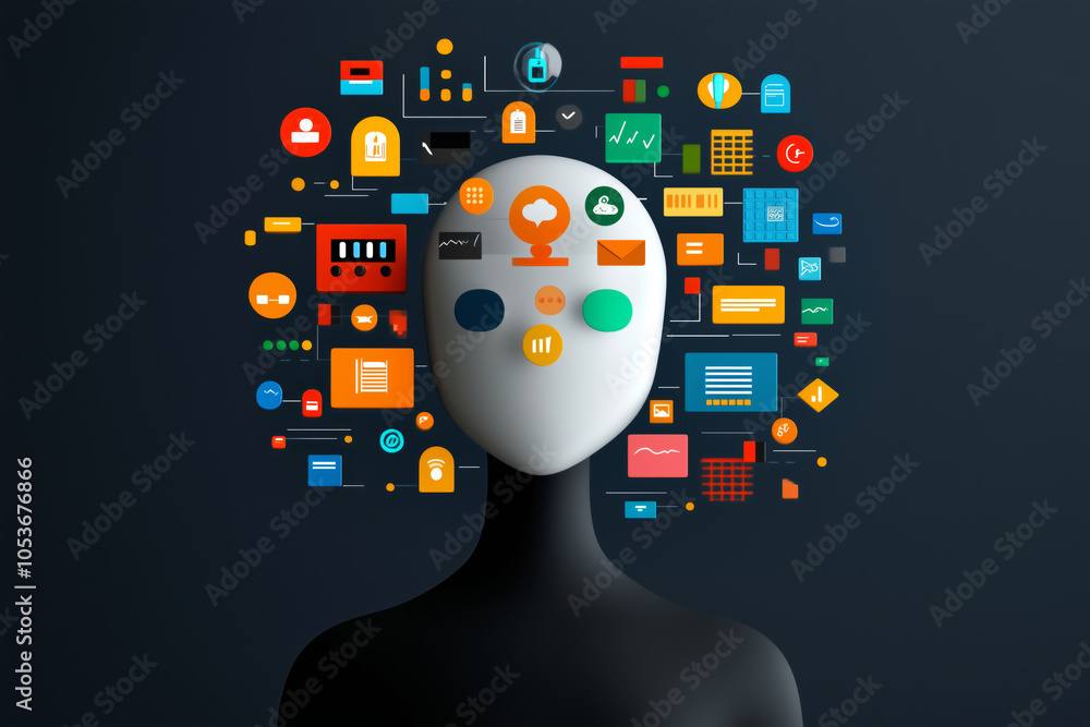 Poster A digital chatbot navigating a colorful realm of data and insights