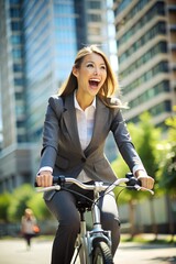 Young Businesswoman Showing Turn On Bicycle