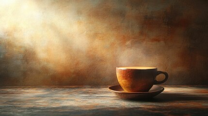 Obraz premium Tranquil Abstract Shot of Warm Ceramic Coffee Cup with Soft Focus Warm tones blurred background and minimalist composition create a cozy peaceful atmosphere
