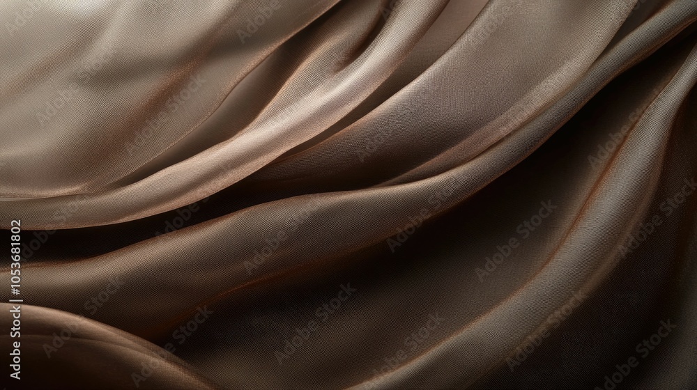 Poster captivating abstract shot of flowing silk fabric in a rich chocolate color palette with soft directi