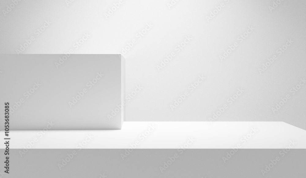Aufkleber White table. White background. White abstract empty forms. Blank white wall with copy space table - mock up for design and product placement with spotlight illuminated
