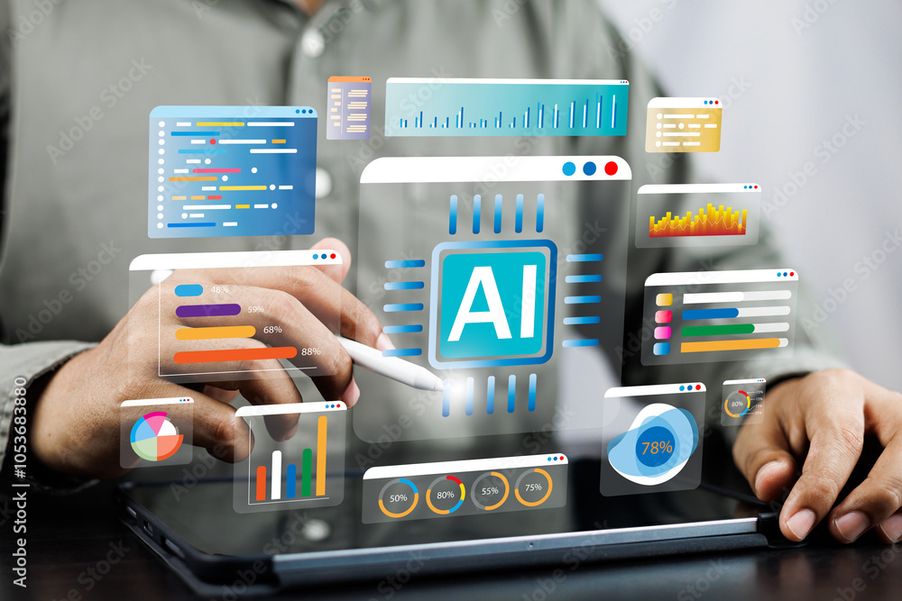 Leinwandbilder businessman use artificial intelligence ai technology for enhanced work efficiency data analysis and