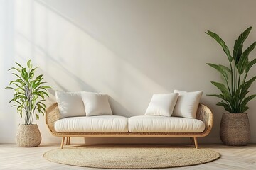 Fototapeta premium Cozy living room with a sofa and indoor plants.