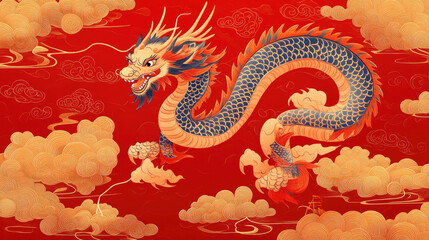 Obraz premium The snake soaring through the clouds and mist, traditional Chinese culture, Chinese New Year