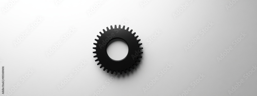 Poster single cogwheel on white, a minimalist representation highlighting the intricate design of machinery