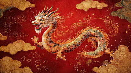 Obraz premium The snake soaring through the clouds and mist, traditional Chinese culture, Chinese New Year