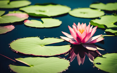 Closeup on lily pad in pond