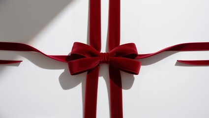 A luxurious velvet red ribbon tied in an elegant bow glowing under soft light
