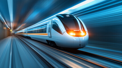 Fototapeta premium A futuristic maglev train racing through a sleek urban tunnel at night