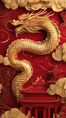 Fototapeta premium The snake soaring through the clouds and mist, traditional Chinese culture, Chinese New Year