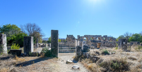 The ruins of Aphrodisias Ancient city (Afrodisias) in Turkey. The city was named after Aphrodite, the Greek goddess of love. The old ruins of the Hadrian Baths