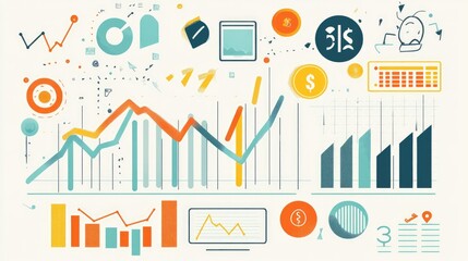 Business-themed background with a stock chart, corporate icons, and economic data, dynamic market trends