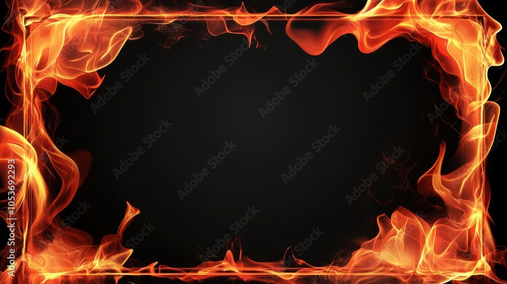 Poster flames dance within a striking fire border, creating an energetic frame that conveys warmth and inte