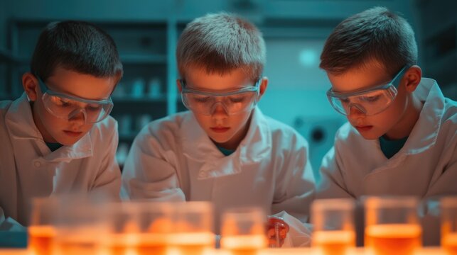 A group of elementary students collaborating on a science experiment in the classroom deep in as they explore and investigate various scientific concepts and principles