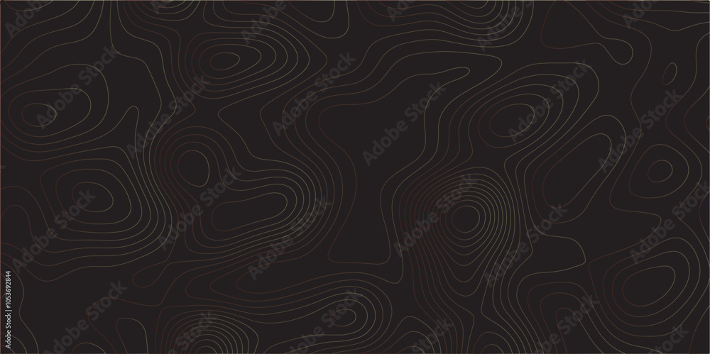 Poster Abstract black colorful gradient Topographic line map pattern background. Contour elevation topographic and textured Background Modern design with black background with topographic wavy Patte and dot	