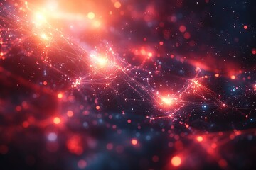 Obraz premium Abstract red and blue glowing digital network background.