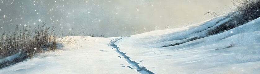 Obraz premium Snowy Landscape with a Winding Path Through a Field of Grass
