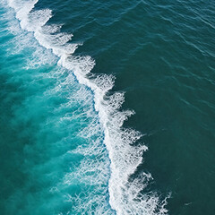 Aerial view beautiful of sea waves from drone. Stock image of blue color of ocean water, sea surface. Top view on turquoise waves, clear water surface texture.	