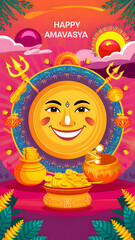 Fototapeta premium Amavasya poster hindu festival moon festival 