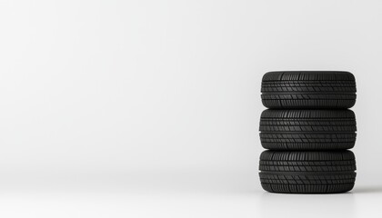 Stacked tires on a minimalist background exploring the aesthetics of modern automobile accessories in a clean setting