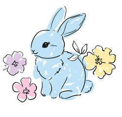 Vector Cute little Bunny and flowers hand drawn, Rabbit kids print