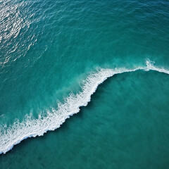Aerial view beautiful of sea waves from drone. Stock image of blue color of ocean water, sea surface. Top view on turquoise waves, clear water surface texture.	