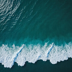 Aerial view beautiful of sea waves from drone. Stock image of blue color of ocean water, sea surface. Top view on turquoise waves, clear water surface texture.	