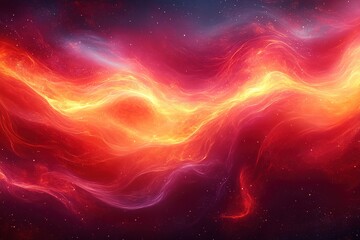 Abstract swirling red, orange, and yellow light streaks on a dark background with scattered stars.