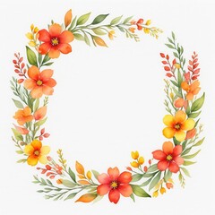 Watercolor flowers wreath. White background. Wedding frame. Invitation template.