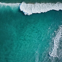 Aerial view beautiful of sea waves from drone. Stock image of blue color of ocean water, sea surface. Top view on turquoise waves, clear water surface texture.	