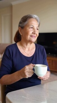 asian ederly woman drinking coffee