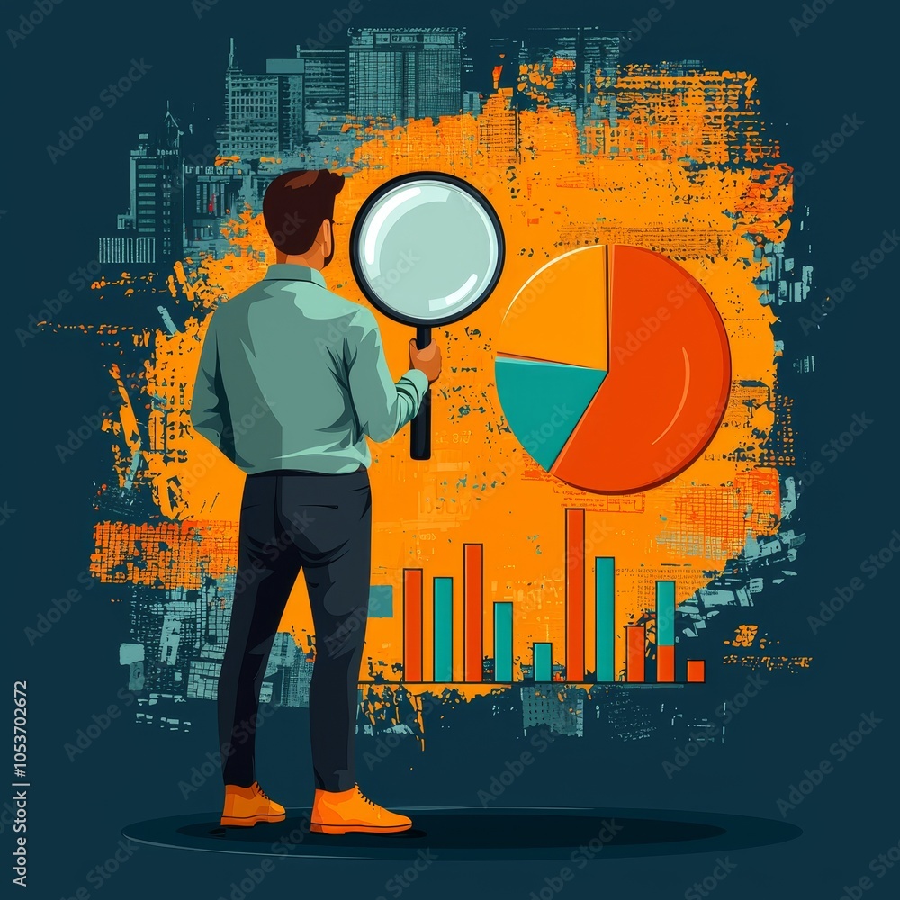 Aufkleber businessman analyzing data with chart and graph
